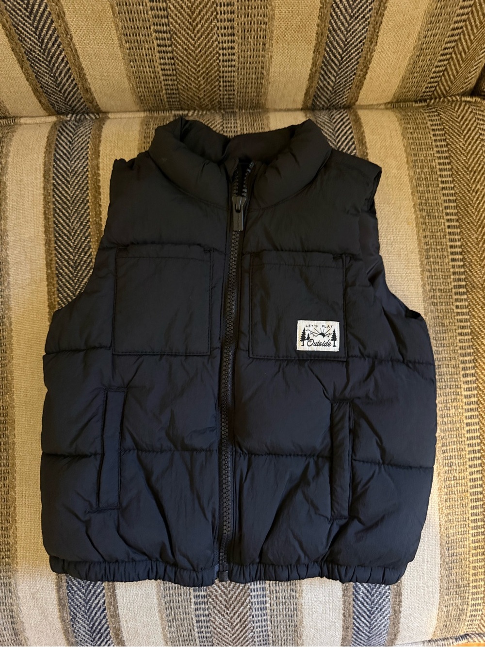 Old Navy Black Quilted Puffer Vest with Outdoor Patch